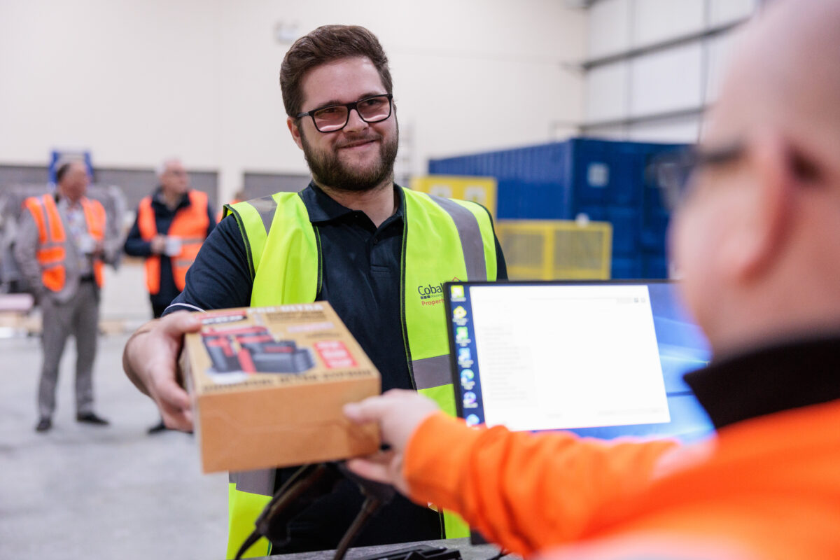 Staff member receiving item